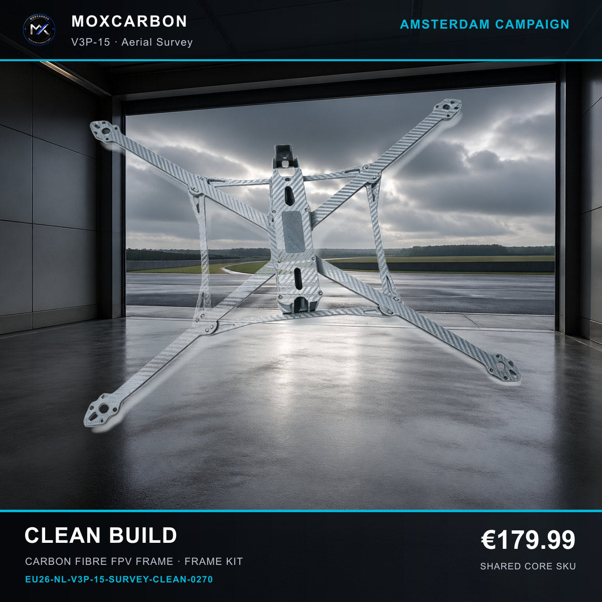 MOX MARK4 V3 Pro 15-Inch Carbon Fibre FPV Frame — Amsterdam Clean Build 0270 product image