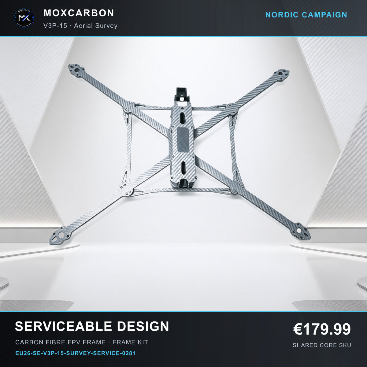 MOX MARK4 V3 Pro 15-Inch Carbon Fibre FPV Frame — Nordic Serviceable Design 0281 product image