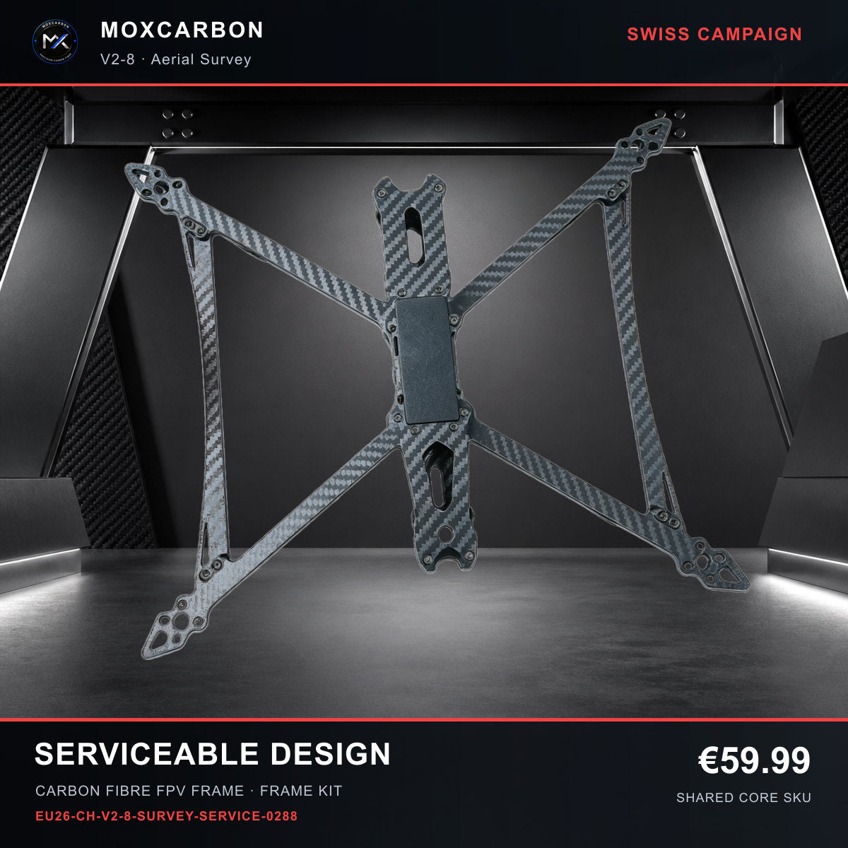 MOX MARK4 V2 8-Inch Carbon Fibre FPV Frame — Swiss Serviceable Design 0288 product image