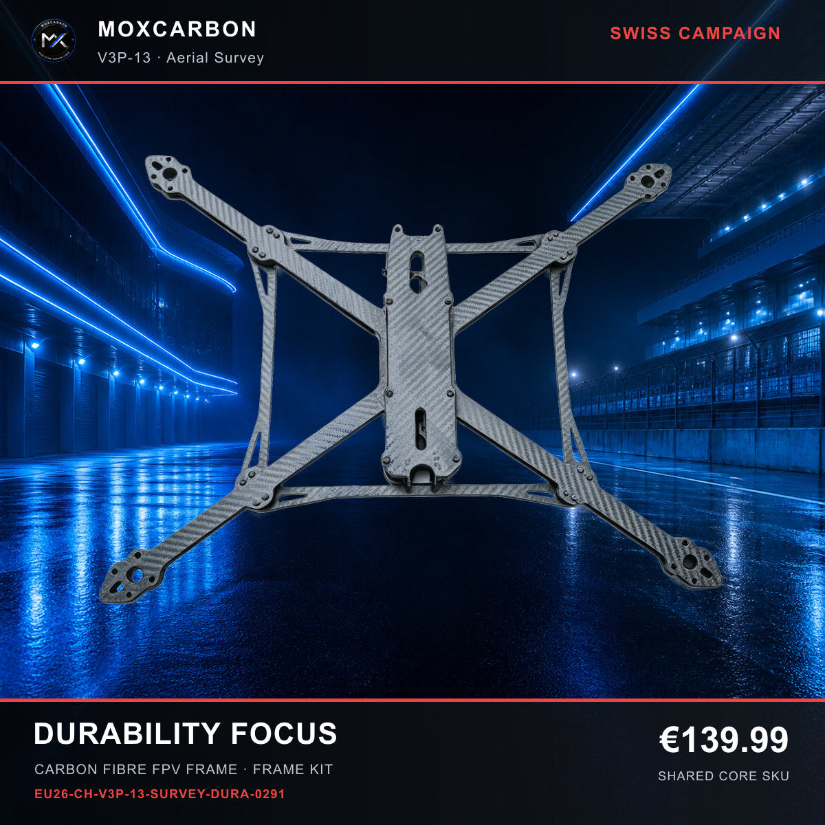 MOX MARK4 V3 Pro 13-Inch Carbon Fibre FPV Frame — Swiss Durability Focus 0291 product image