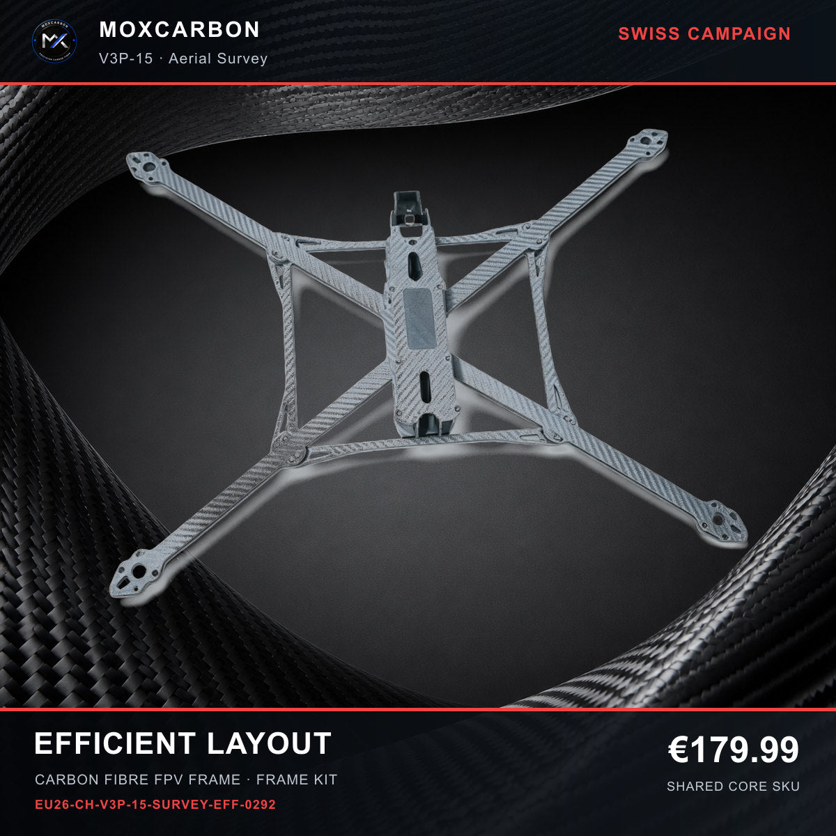 MOX MARK4 V3 Pro 15-Inch Carbon Fibre FPV Frame — Swiss Efficient Layout 0292 product image