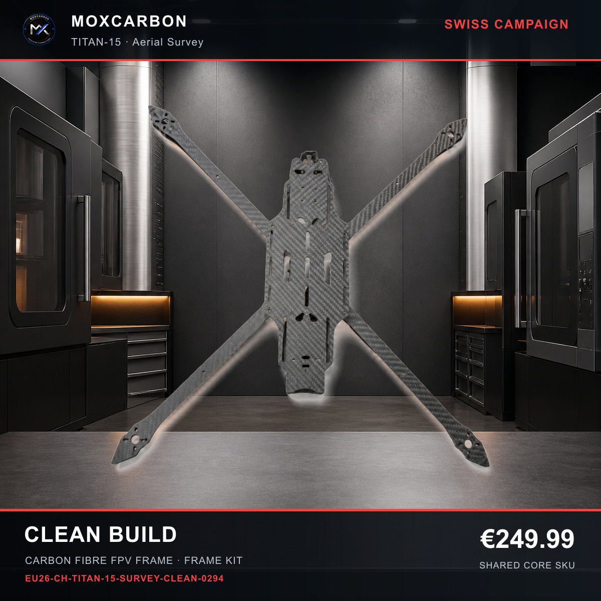 MOX MARK4 Titan GOW 15-Inch Carbon Fibre FPV Frame — Swiss Clean Build 0294 product image