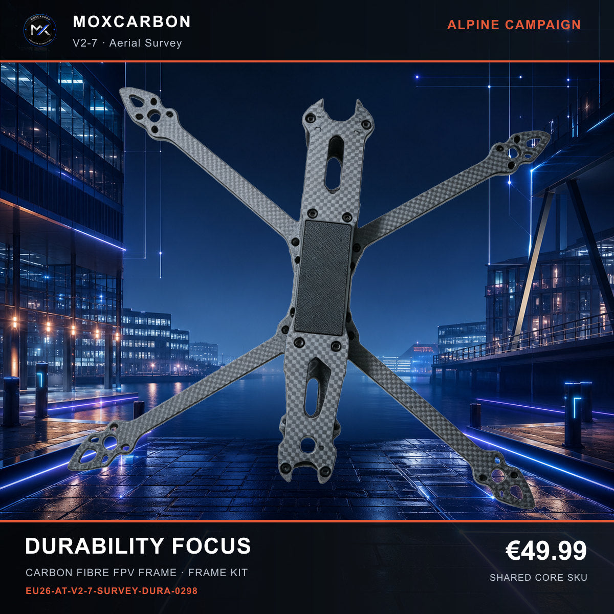 MOX MARK4 V2 7-Inch Carbon Fibre FPV Frame — Alpine Durability Focus 0298 product image