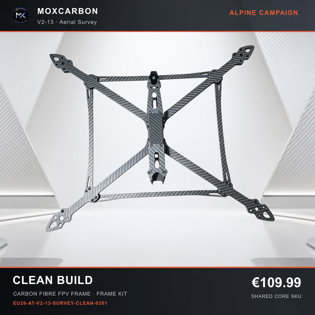 MOX MARK4 V2 13-Inch Carbon Fibre FPV Frame — Alpine Clean Build 0301 product image