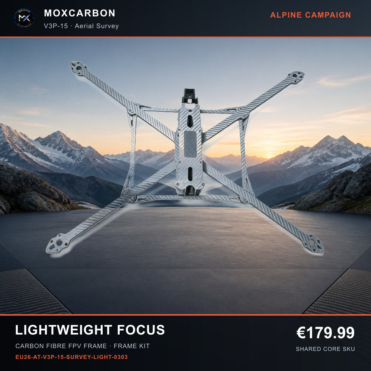 MOX MARK4 V3 Pro 15-Inch Carbon Fibre FPV Frame — Alpine Lightweight Focus 0303 product image