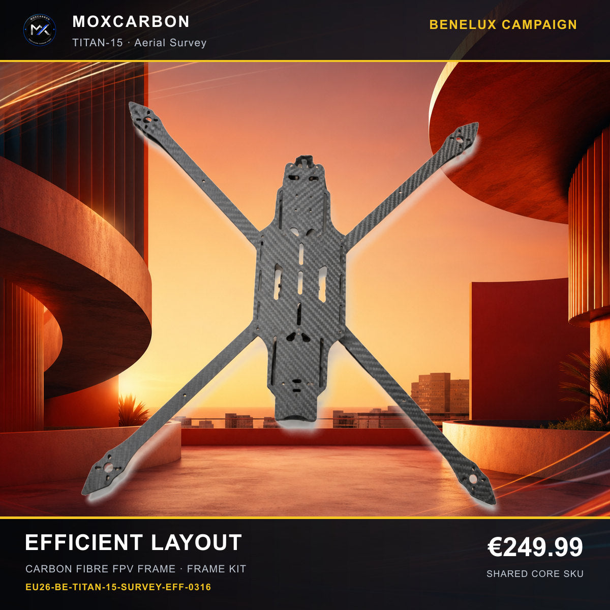 MOX MARK4 Titan GOW 15-Inch Carbon Fibre FPV Frame — Benelux Efficient Layout 0316 product image