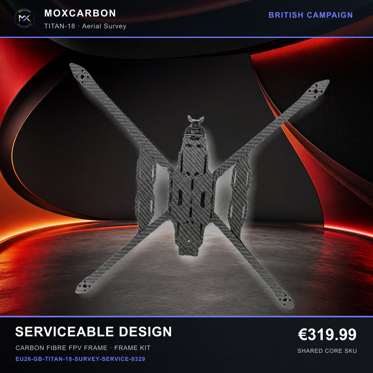 MOX MARK4 Titan GOW 18-Inch Carbon Fibre FPV Frame — British Serviceable Design 0329 product image