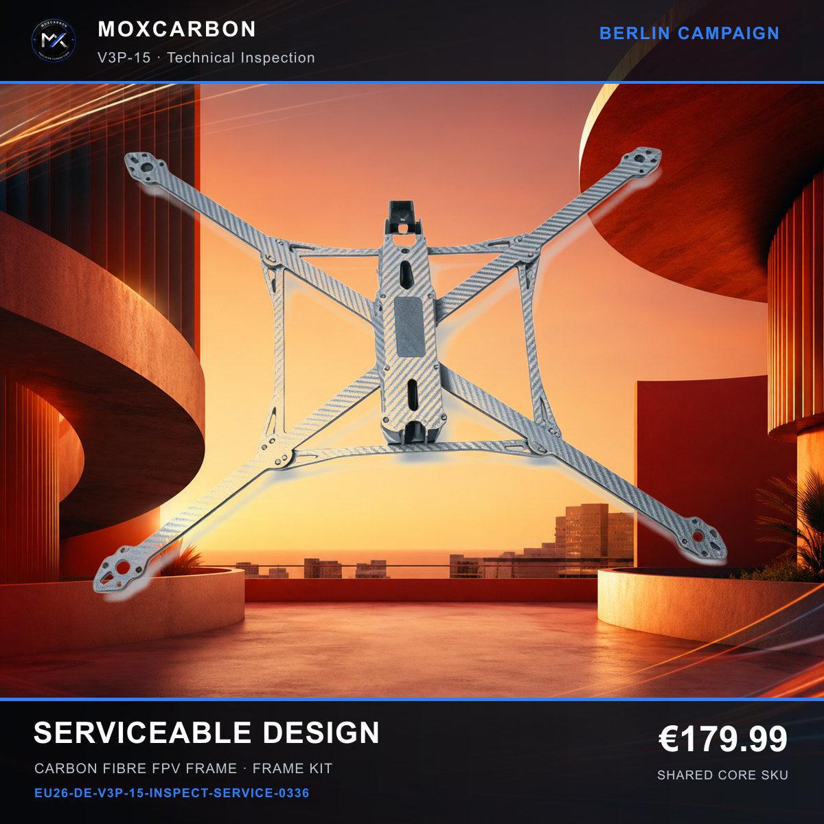 MOX MARK4 V3 Pro 15-Inch Carbon Fibre FPV Frame — Berlin Serviceable Design 0336 product image