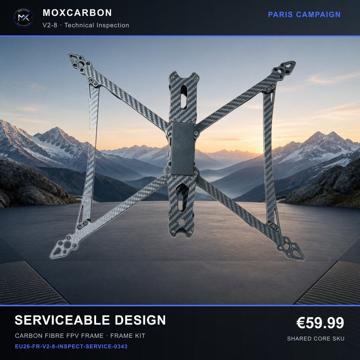 MOX MARK4 V2 8-Inch Carbon Fibre FPV Frame — Paris Serviceable Design 0343 product image