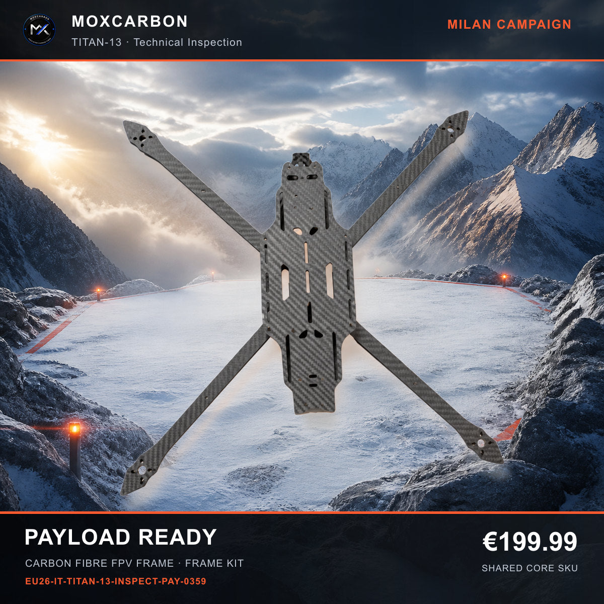 MOX MARK4 Titan GOW 13-Inch Carbon Fibre FPV Frame — Milan Payload Ready 0359 product image