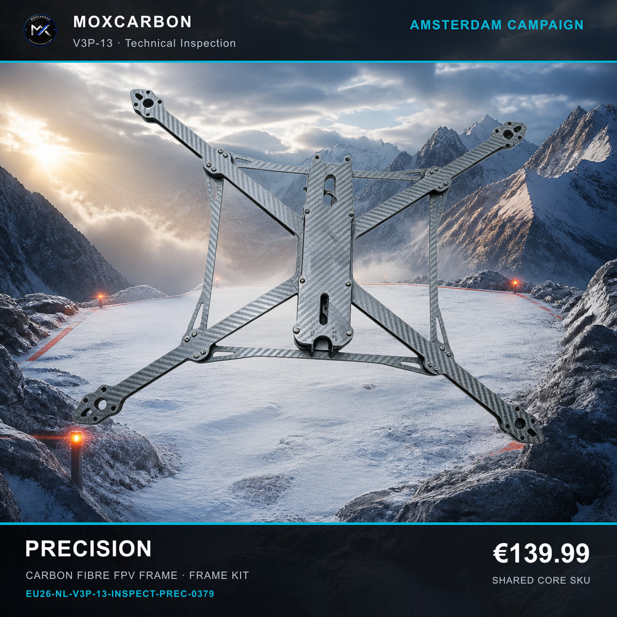 MOX MARK4 V3 Pro 13-Inch Carbon Fibre FPV Frame — Amsterdam Precision 0379 product image
