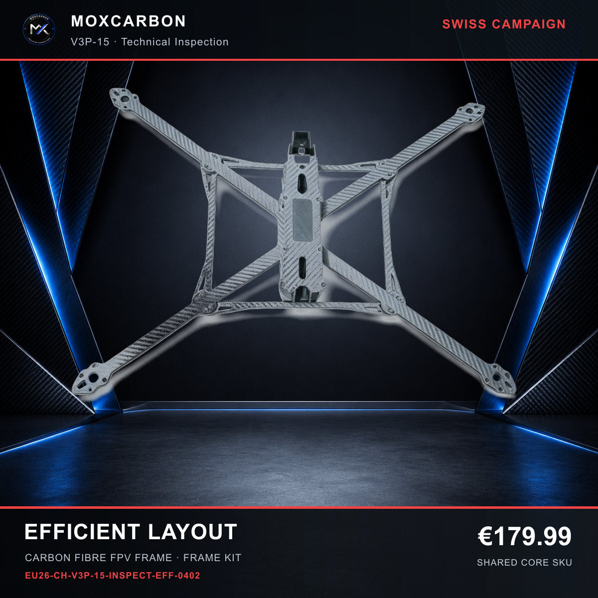MOX MARK4 V3 Pro 15-Inch Carbon Fibre FPV Frame — Swiss Efficient Layout 0402 product image
