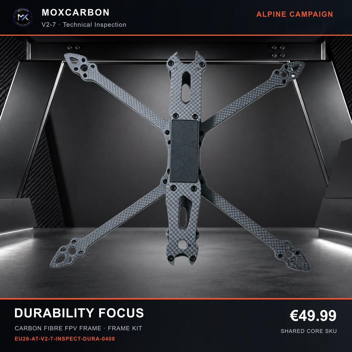 MOX MARK4 V2 7-Inch Carbon Fibre FPV Frame — Alpine Durability Focus 0408 product image