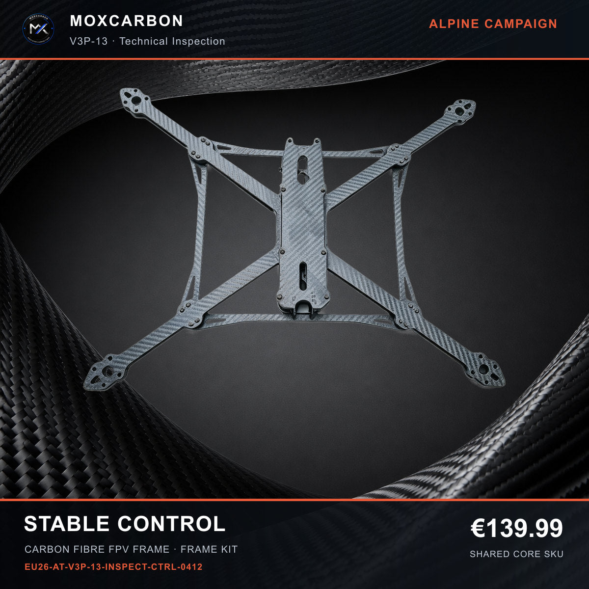 MOX MARK4 V3 Pro 13-Inch Carbon Fibre FPV Frame — Alpine Stable Control 0412 product image