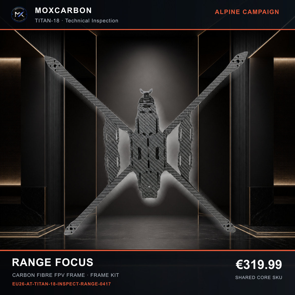 MOX MARK4 Titan GOW 18-Inch Carbon Fibre FPV Frame — Alpine Range Focus 0417 product image