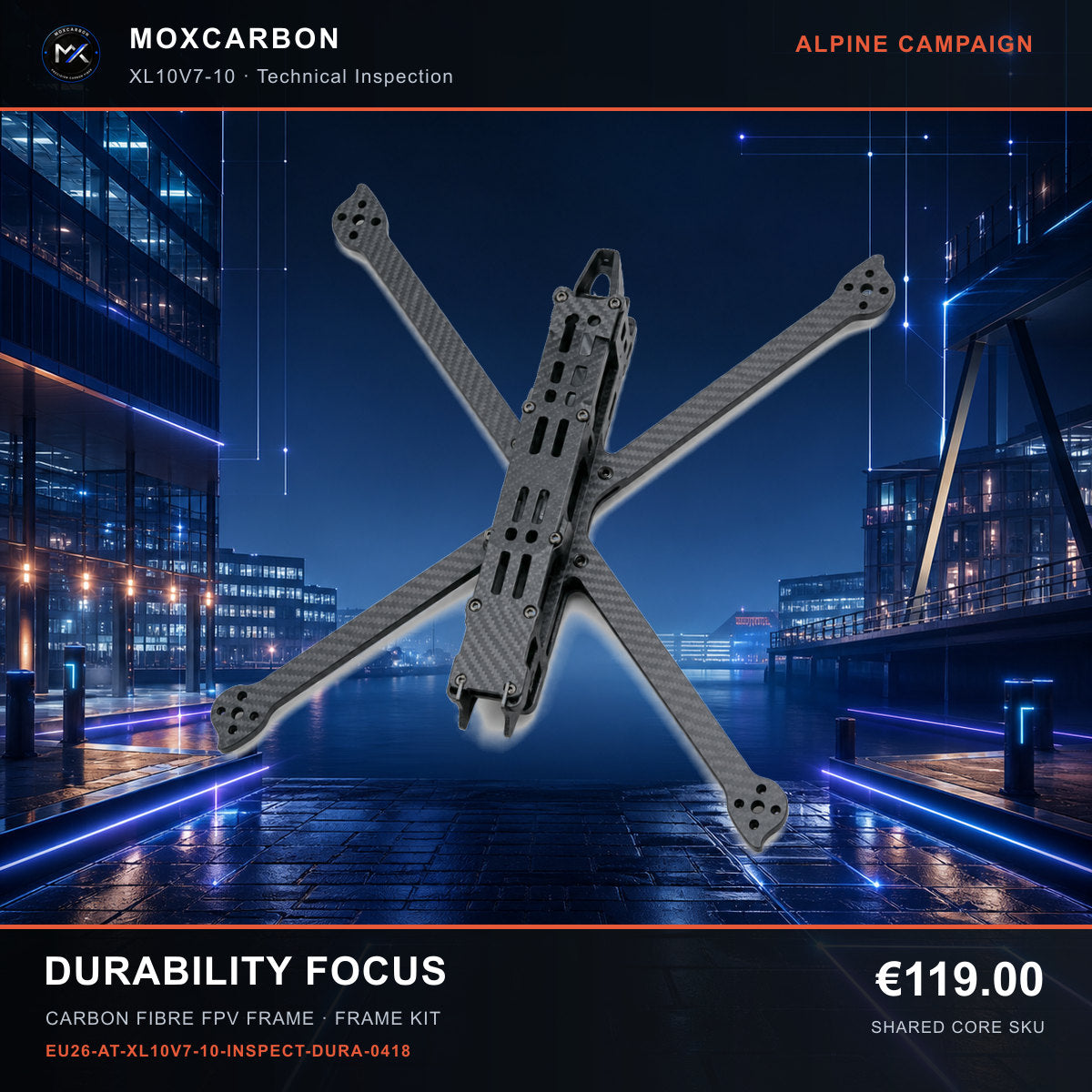 MOX XL10V7 10-Inch Carbon Fibre FPV Frame — Alpine Durability Focus 0418 product image