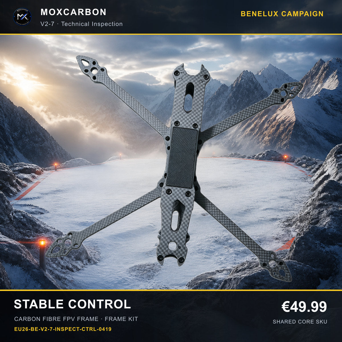 MOX MARK4 V2 7-Inch Carbon Fibre FPV Frame — Benelux Stable Control 0419 product image
