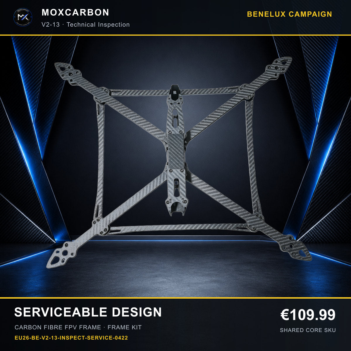MOX MARK4 V2 13-Inch Carbon Fibre FPV Frame — Benelux Serviceable Design 0422 product image