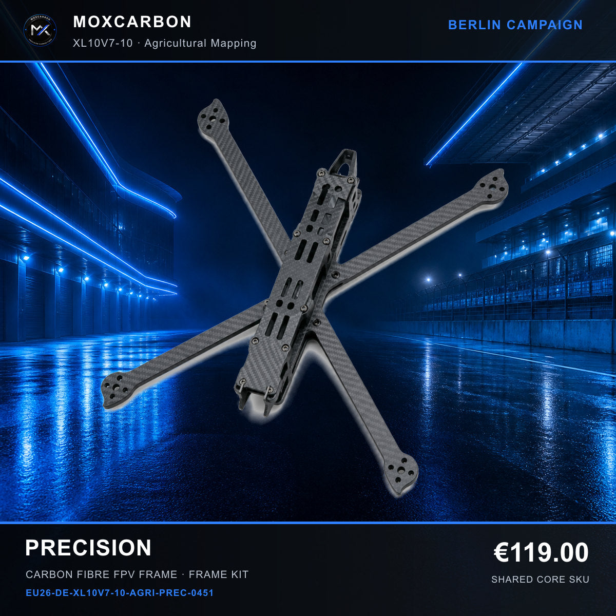 MOX XL10V7 10-Inch Carbon Fibre FPV Frame — Berlin Precision 0451 product image