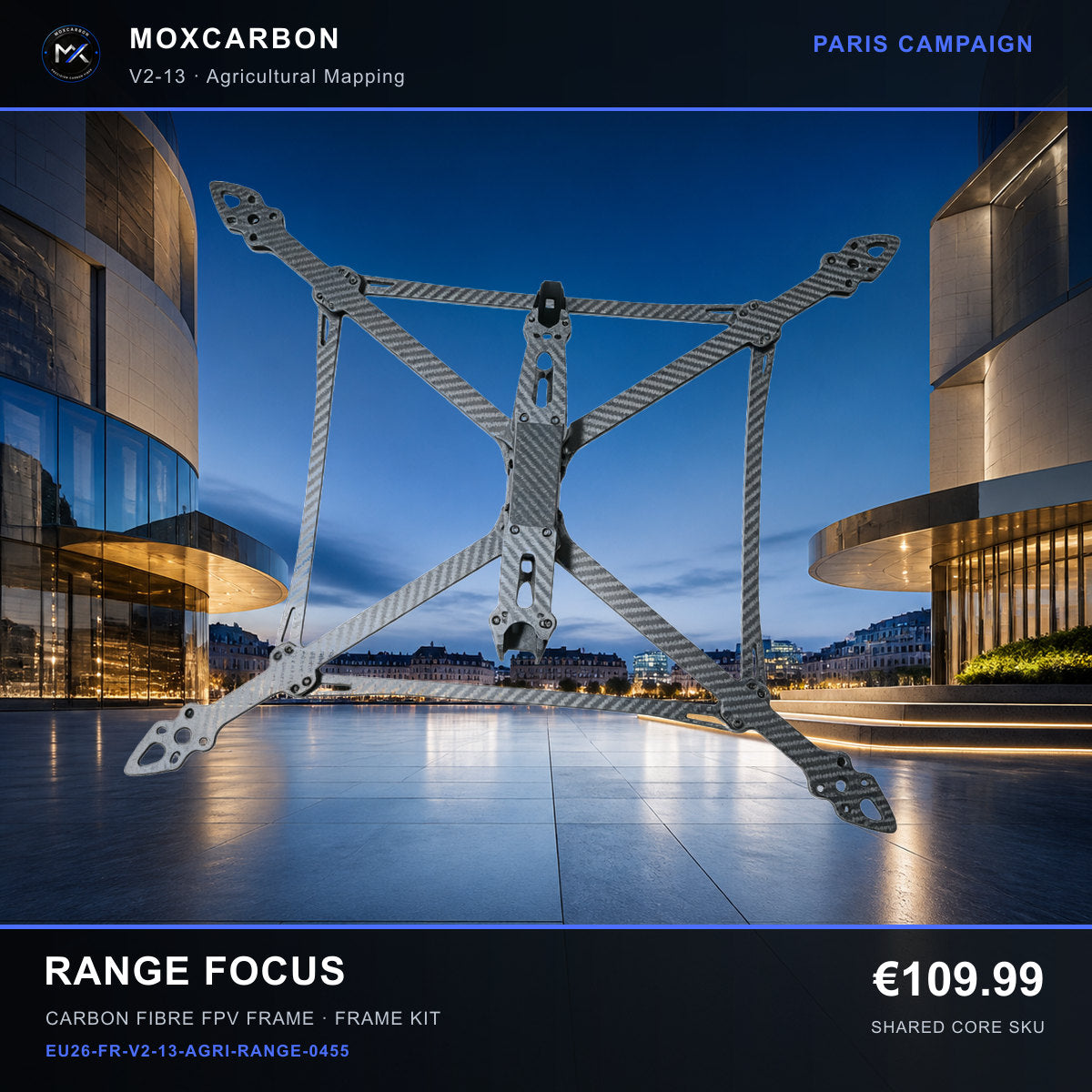 MOX MARK4 V2 13-Inch Carbon Fibre FPV Frame — Paris Range Focus 0455 product image