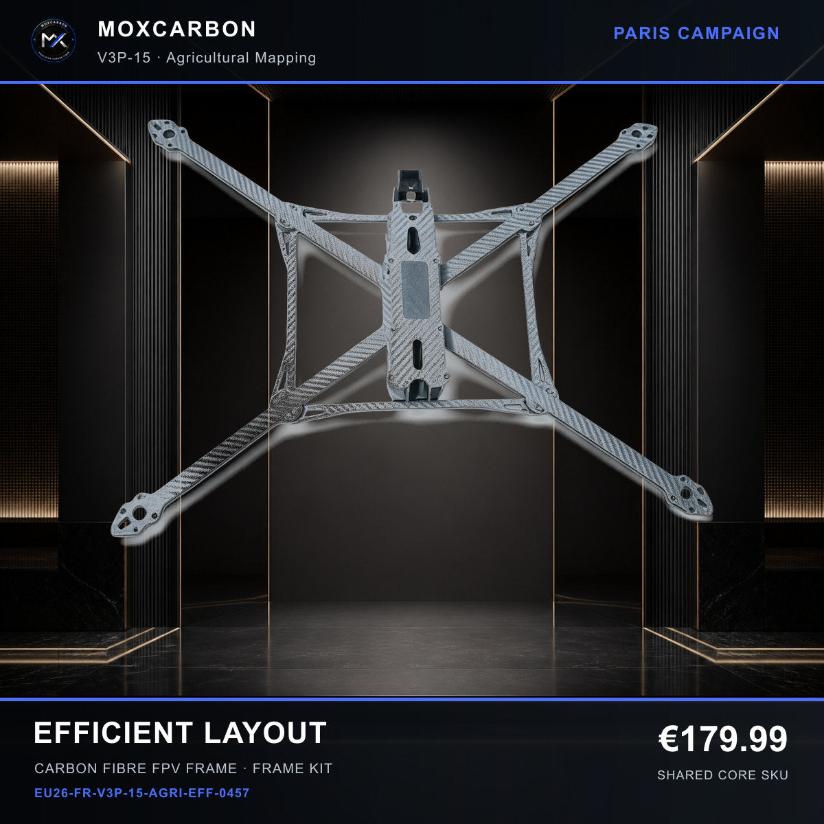 MOX MARK4 V3 Pro 15-Inch Carbon Fibre FPV Frame — Paris Efficient Layout 0457 product image