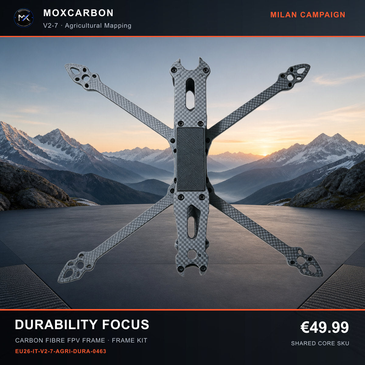 MOX MARK4 V2 7-Inch Carbon Fibre FPV Frame — Milan Durability Focus 0463 product image
