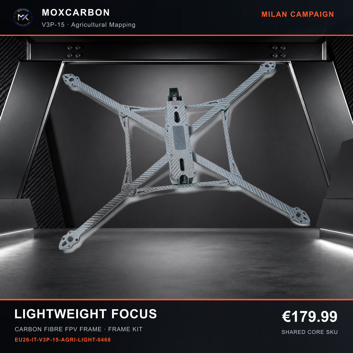 MOX MARK4 V3 Pro 15-Inch Carbon Fibre FPV Frame — Milan Lightweight Focus 0468 product image