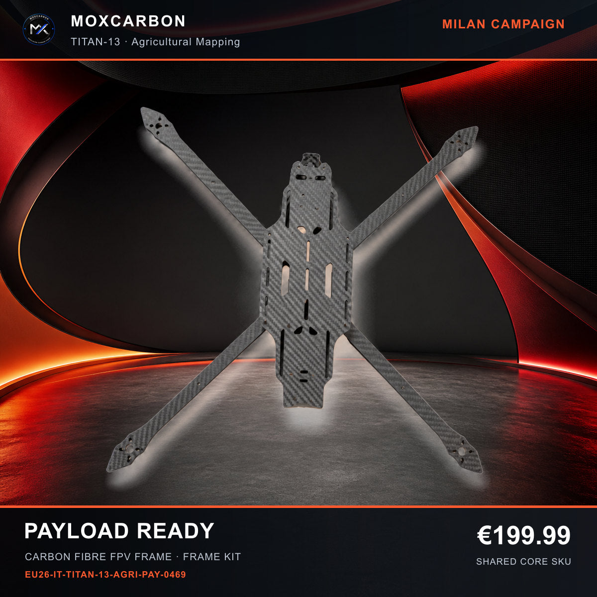 MOX MARK4 Titan GOW 13-Inch Carbon Fibre FPV Frame — Milan Payload Ready 0469 product image