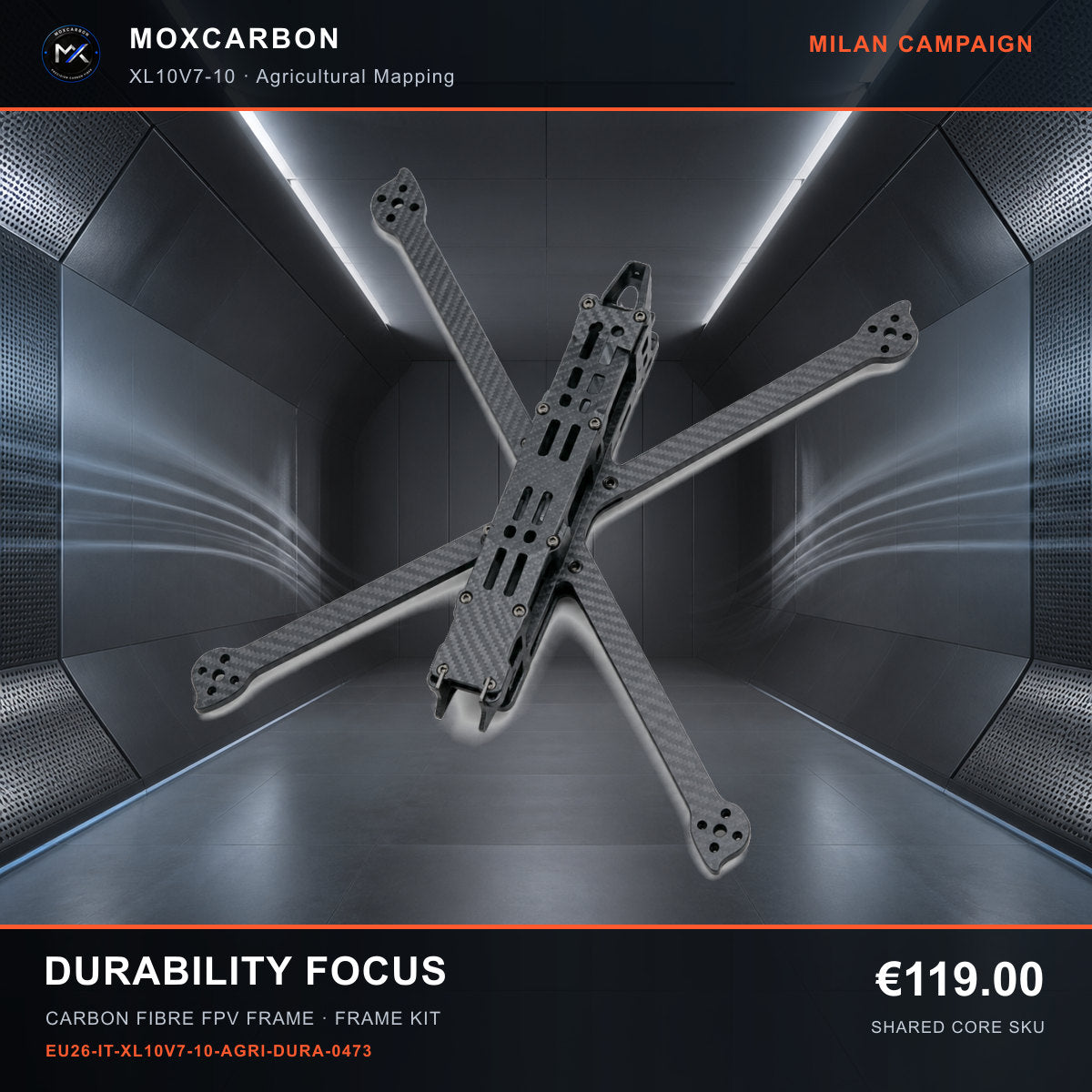 MOX XL10V7 10-Inch Carbon Fibre FPV Frame — Milan Durability Focus 0473 product image