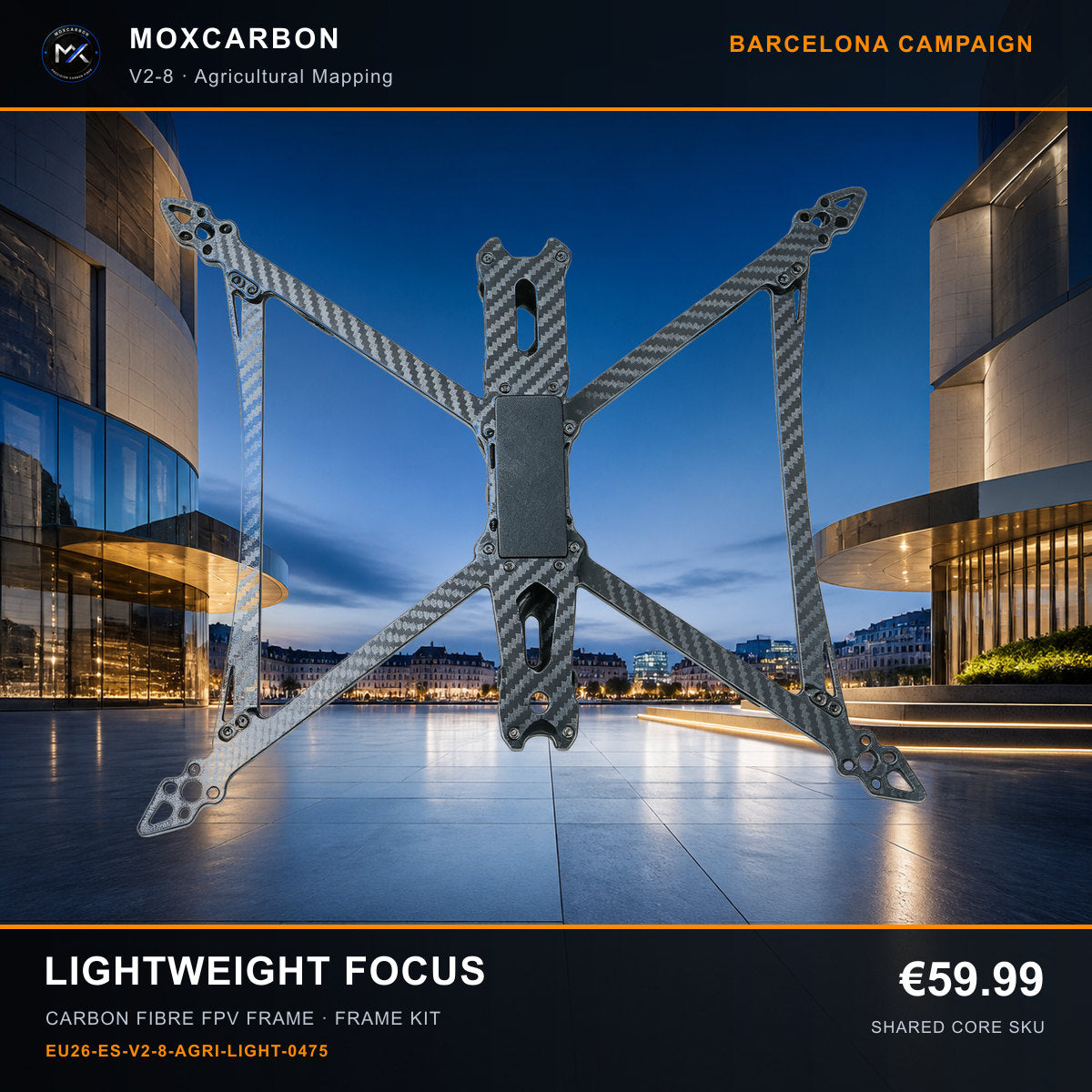 MOX MARK4 V2 8-Inch Carbon Fibre FPV Frame — Barcelona Lightweight Focus 0475 product image