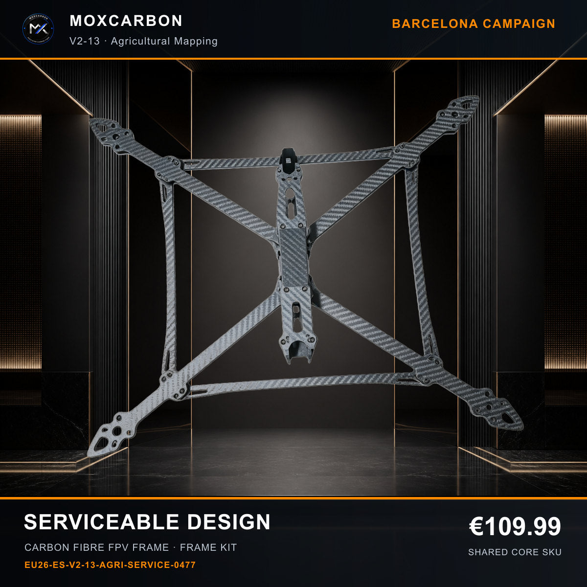 MOX MARK4 V2 13-Inch Carbon Fibre FPV Frame — Barcelona Serviceable Design 0477 product image