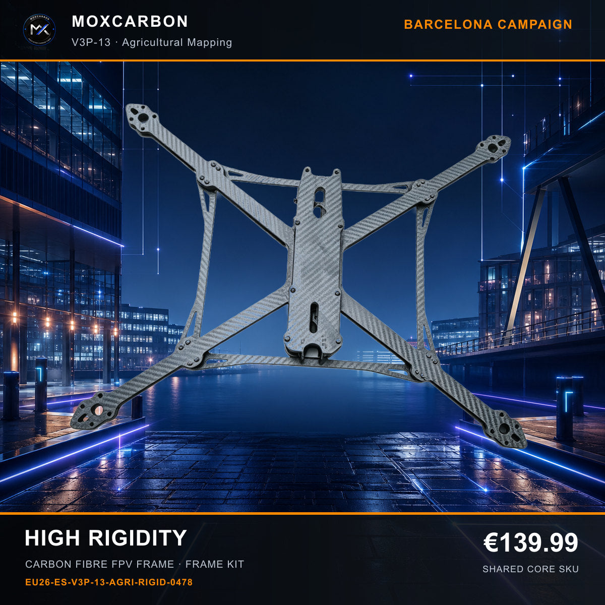 MOX MARK4 V3 Pro 13-Inch Carbon Fibre FPV Frame — Barcelona High Rigidity 0478 product image