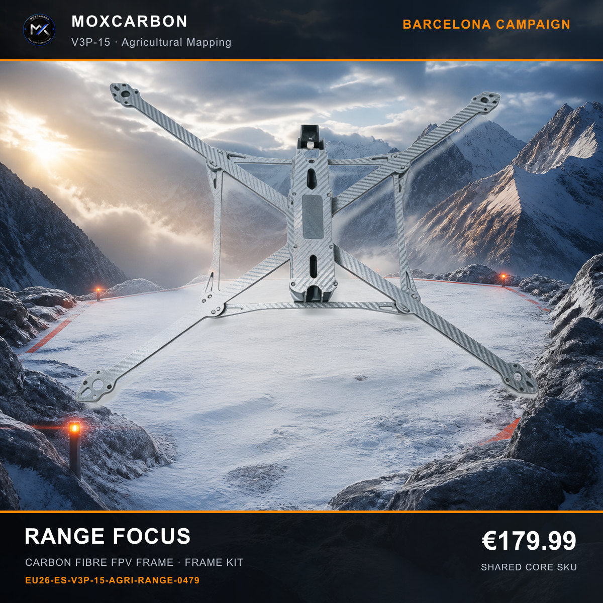 MOX MARK4 V3 Pro 15-Inch Carbon Fibre FPV Frame — Barcelona Range Focus 0479 product image