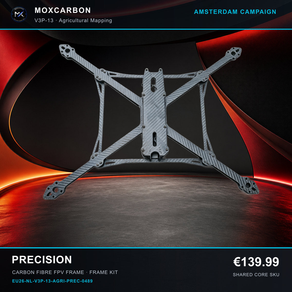 MOX MARK4 V3 Pro 13-Inch Carbon Fibre FPV Frame — Amsterdam Precision 0489 product image