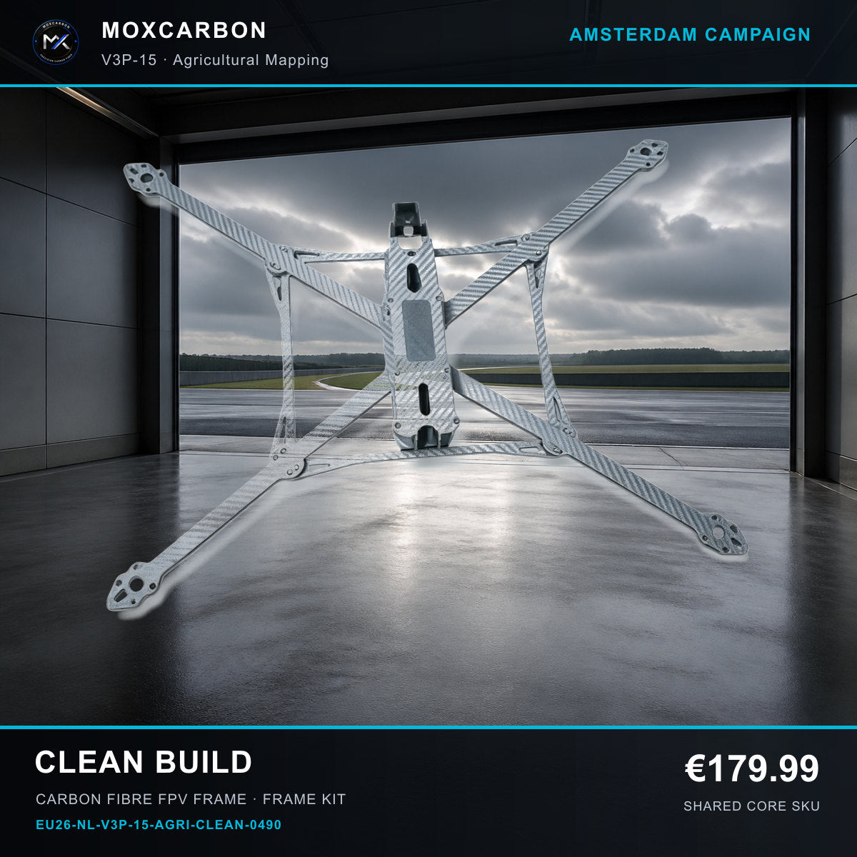MOX MARK4 V3 Pro 15-Inch Carbon Fibre FPV Frame — Amsterdam Clean Build 0490 product image