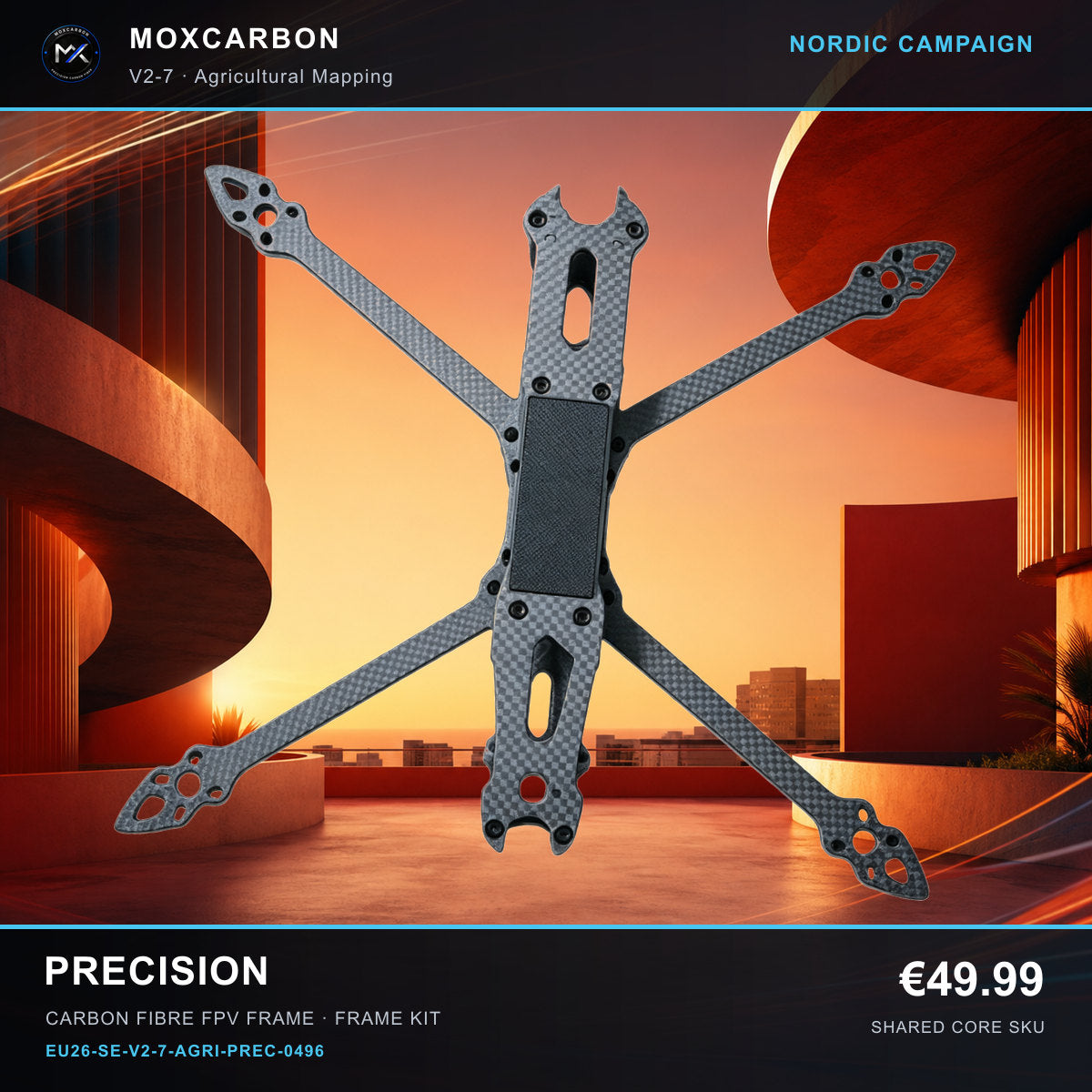 MOX MARK4 V2 7-Inch Carbon Fibre FPV Frame — Nordic Precision 0496 product image