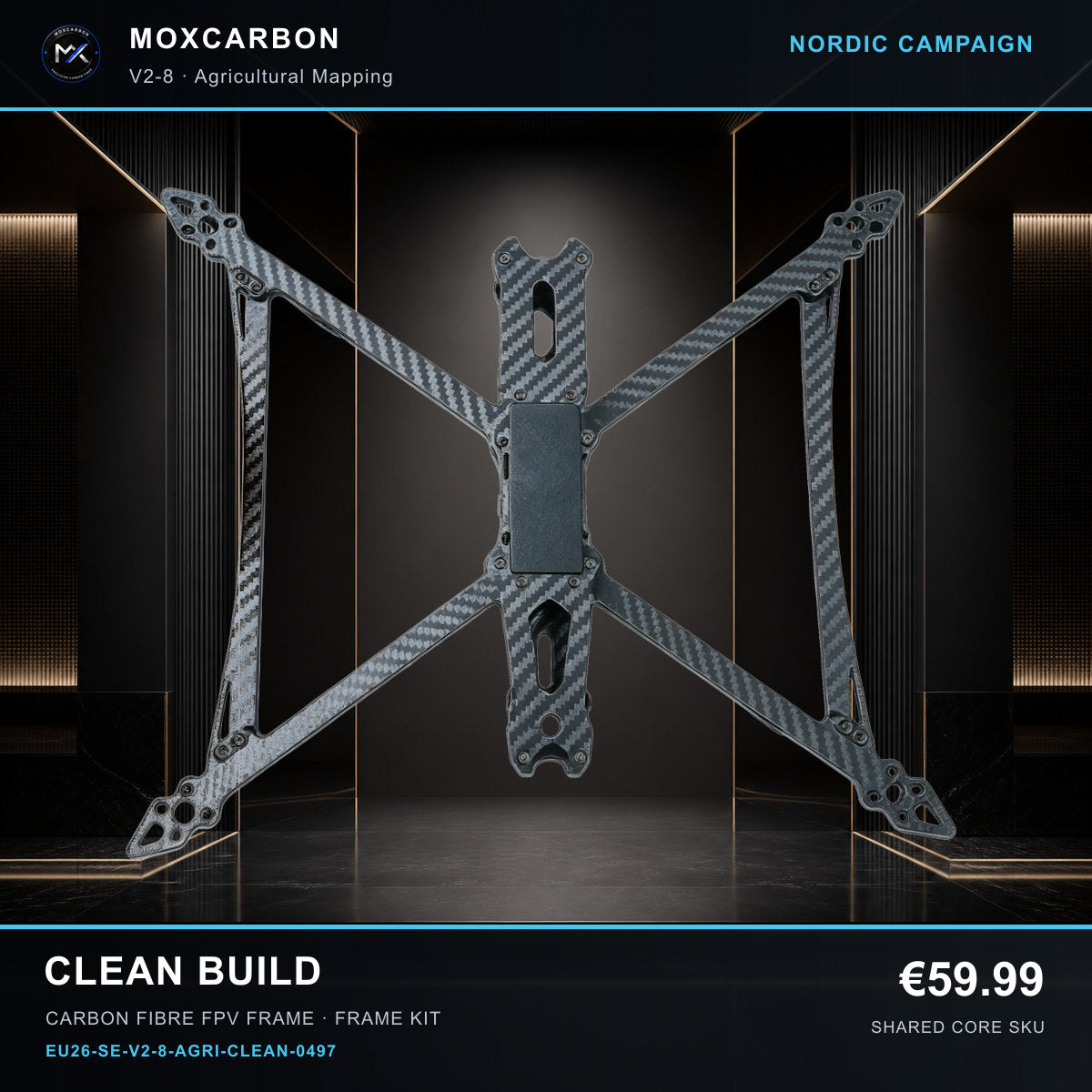 MOX MARK4 V2 8-Inch Carbon Fibre FPV Frame — Nordic Clean Build 0497 product image