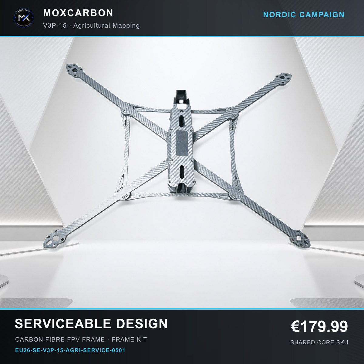 MOX MARK4 V3 Pro 15-Inch Carbon Fibre FPV Frame — Nordic Serviceable Design 0501 product image