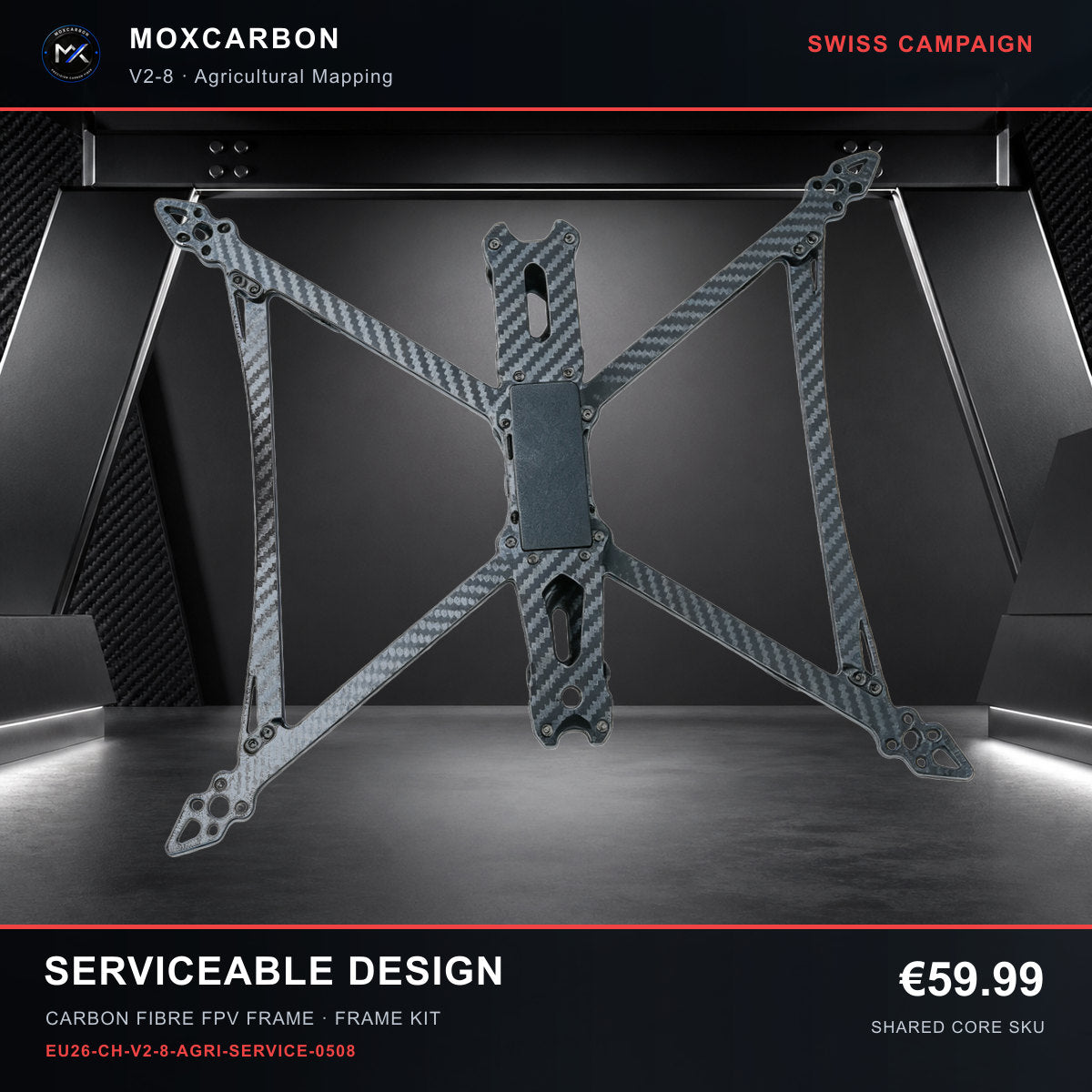 MOX MARK4 V2 8-Inch Carbon Fibre FPV Frame — Swiss Serviceable Design 0508 product image