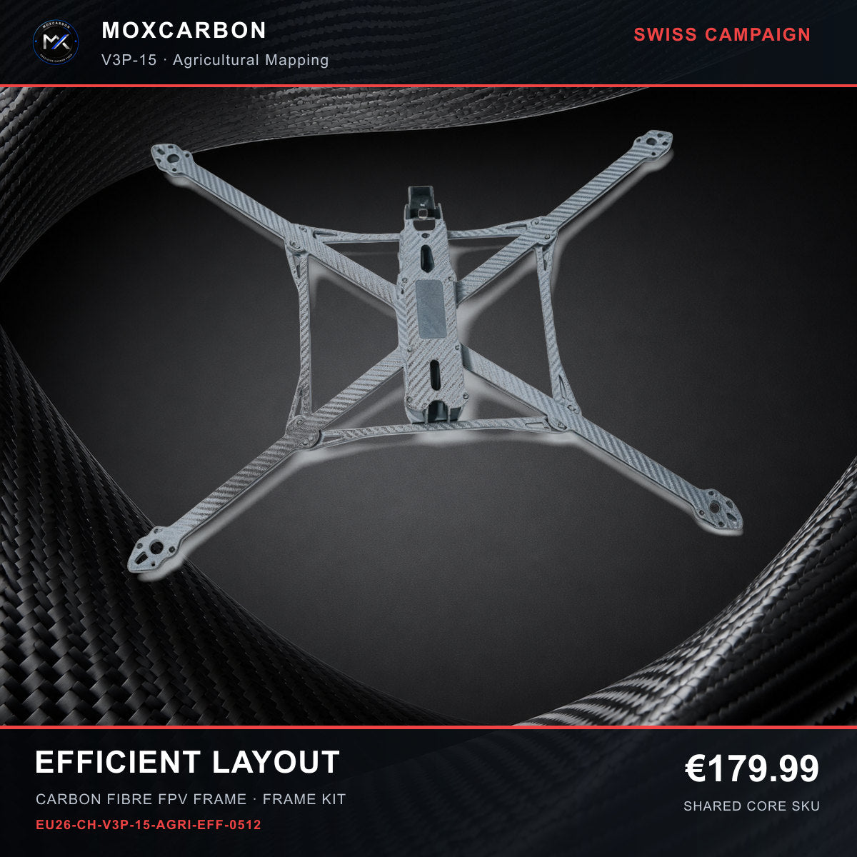 MOX MARK4 V3 Pro 15-Inch Carbon Fibre FPV Frame — Swiss Efficient Layout 0512 product image