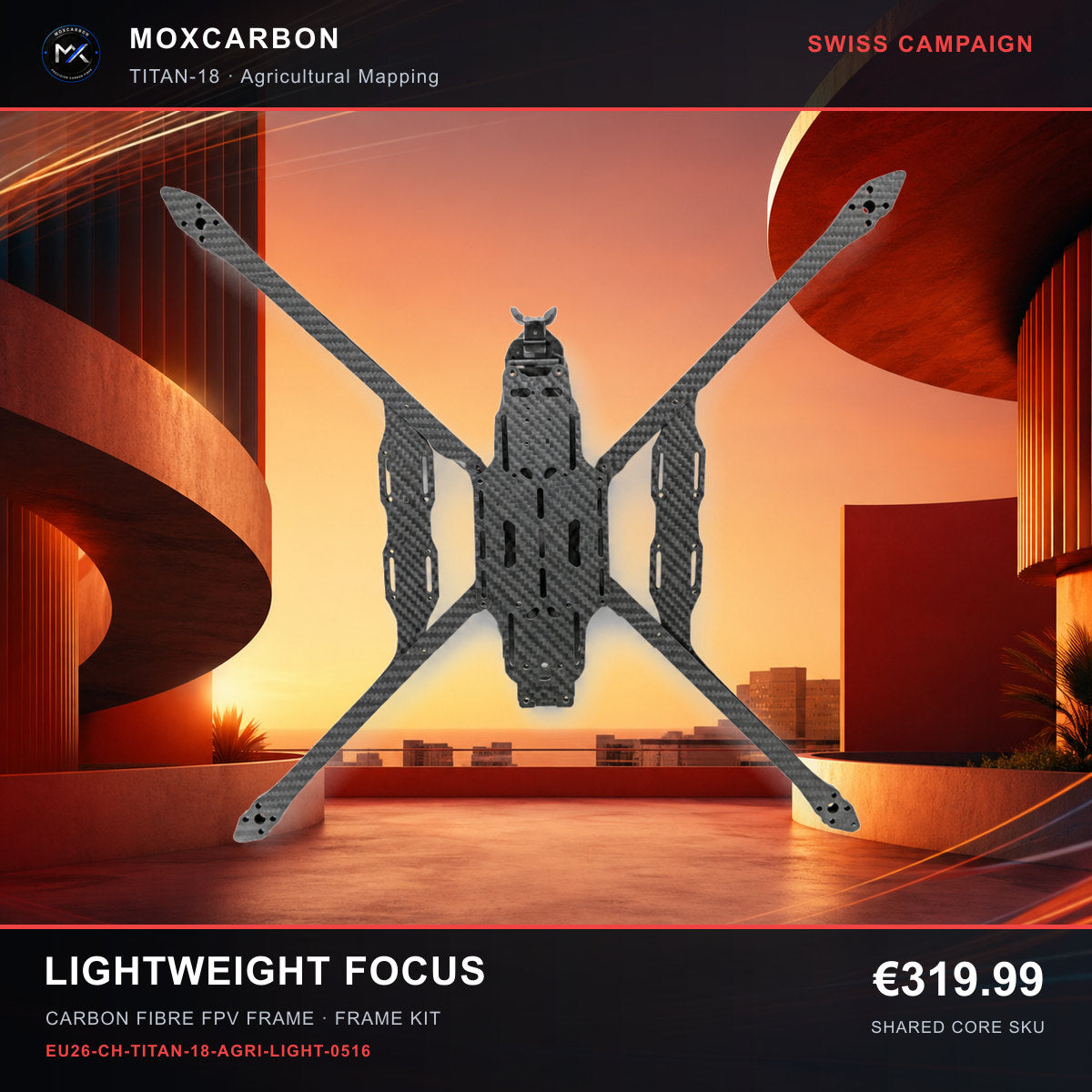 MOX MARK4 Titan GOW 18-Inch Carbon Fibre FPV Frame — Swiss Lightweight Focus 0516 product image