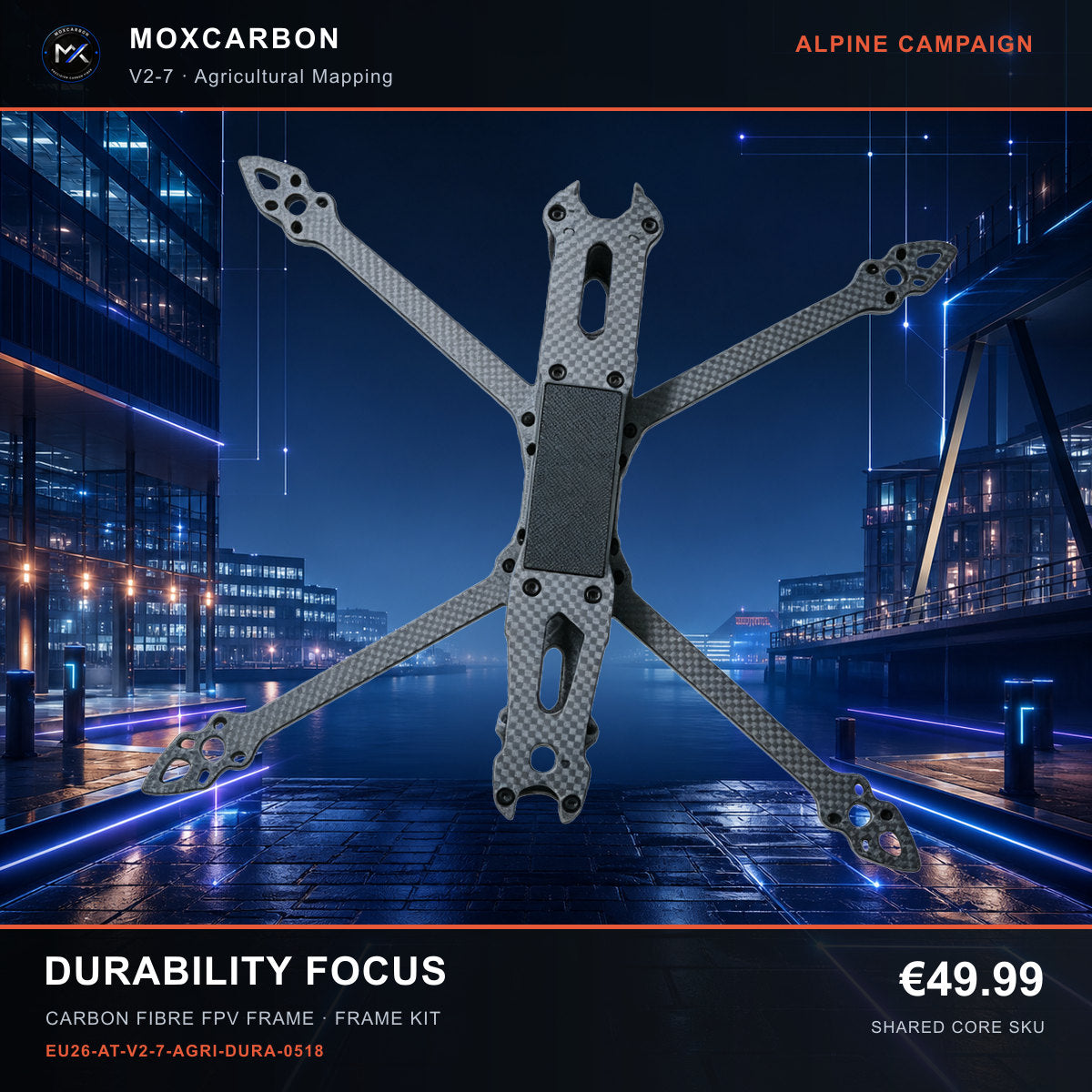 MOX MARK4 V2 7-Inch Carbon Fibre FPV Frame — Alpine Durability Focus 0518 product image