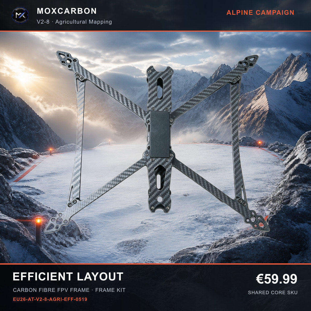 MOX MARK4 V2 8-Inch Carbon Fibre FPV Frame — Alpine Efficient Layout 0519 product image