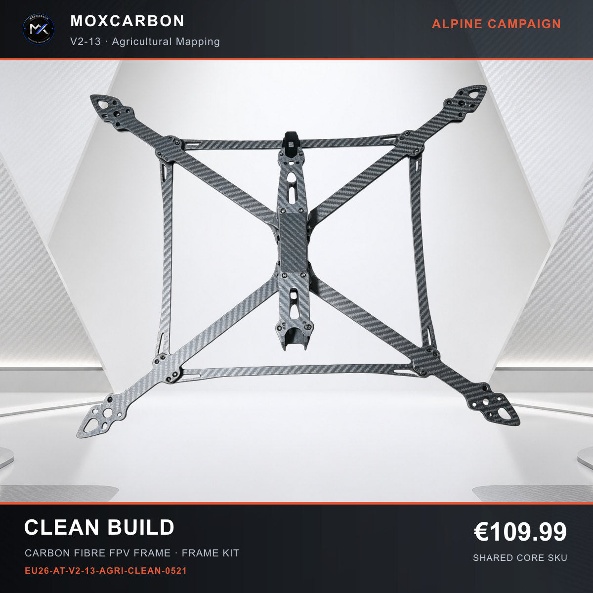 MOX MARK4 V2 13-Inch Carbon Fibre FPV Frame — Alpine Clean Build 0521 product image