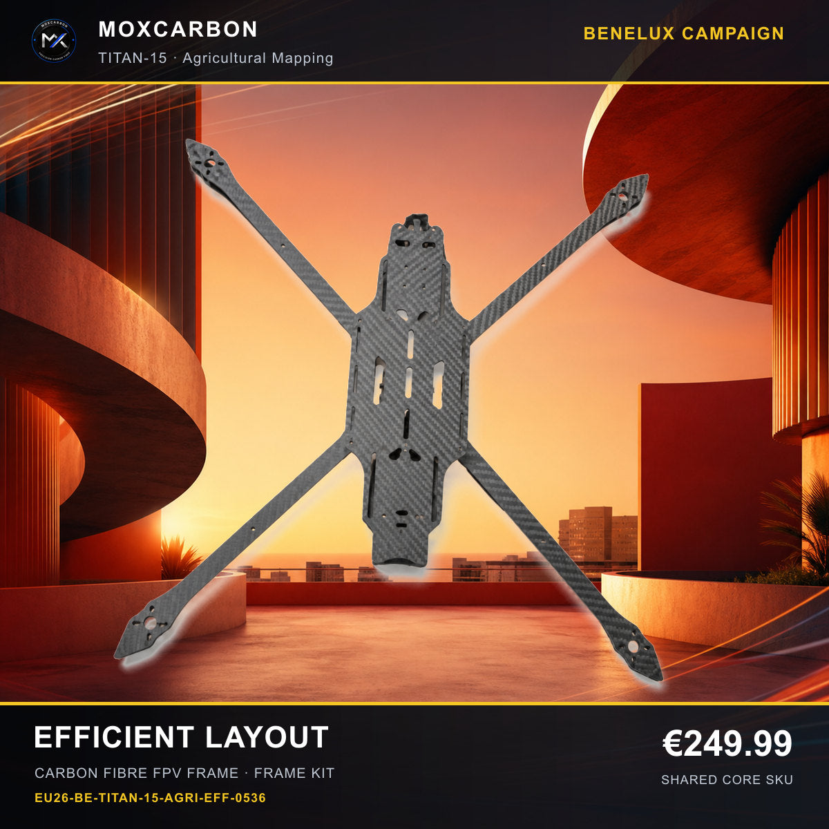 MOX MARK4 Titan GOW 15-Inch Carbon Fibre FPV Frame — Benelux Efficient Layout 0536 product image