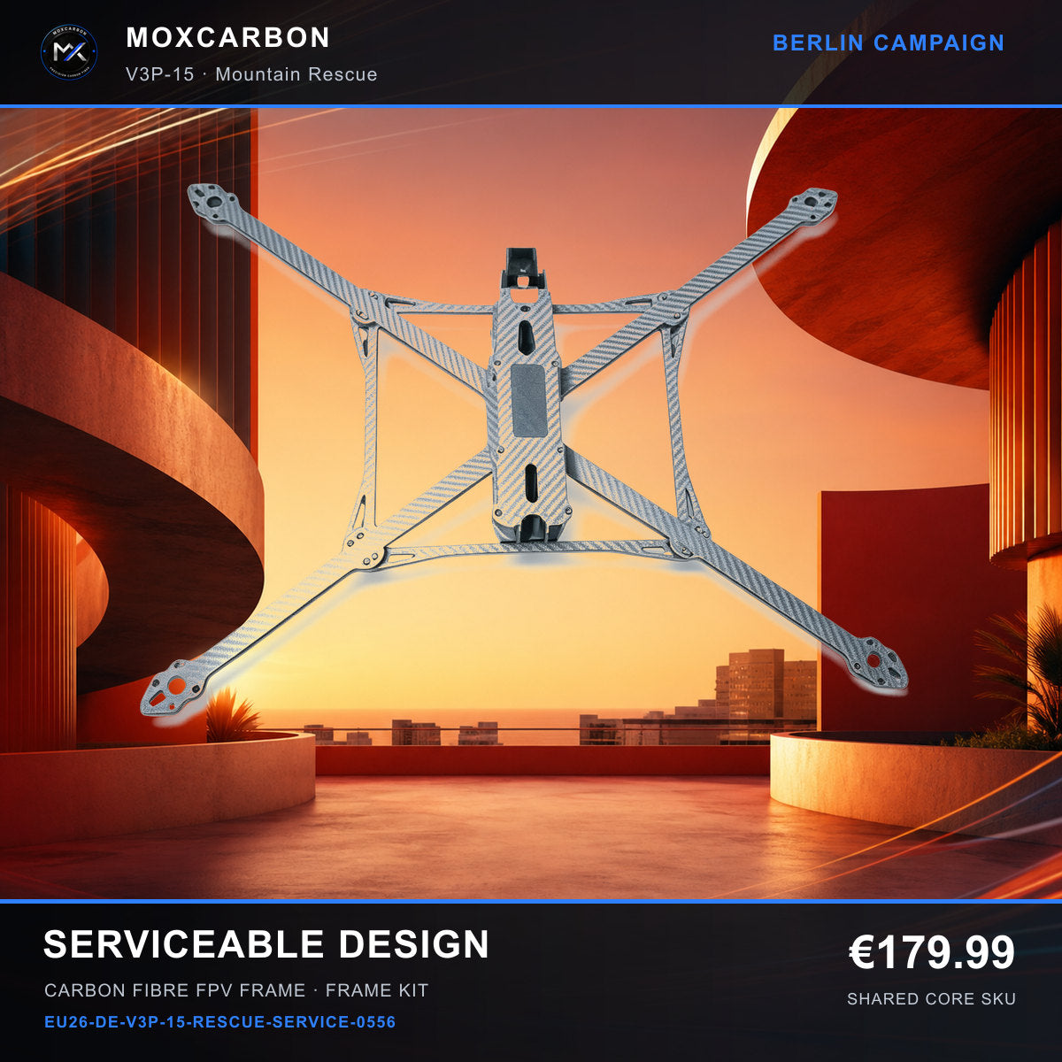 MOX MARK4 V3 Pro 15-Inch Carbon Fibre FPV Frame — Berlin Serviceable Design 0556 product image
