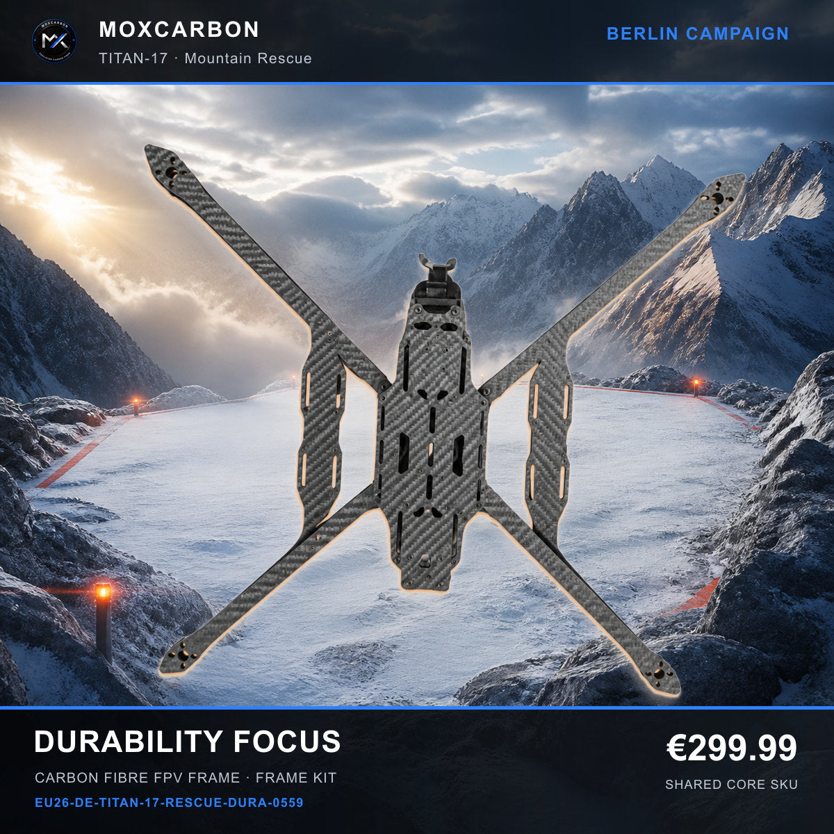 MOX MARK4 Titan GOW 17-Inch Carbon Fibre FPV Frame — Berlin Durability Focus 0559 product image