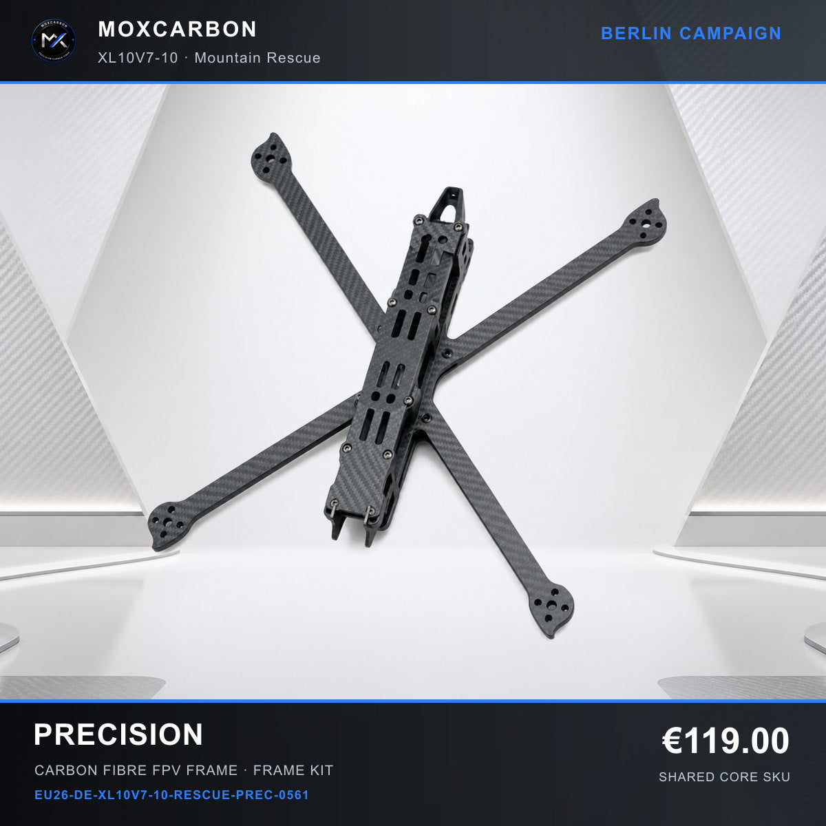 MOX XL10V7 10-Inch Carbon Fibre FPV Frame — Berlin Precision 0561 product image