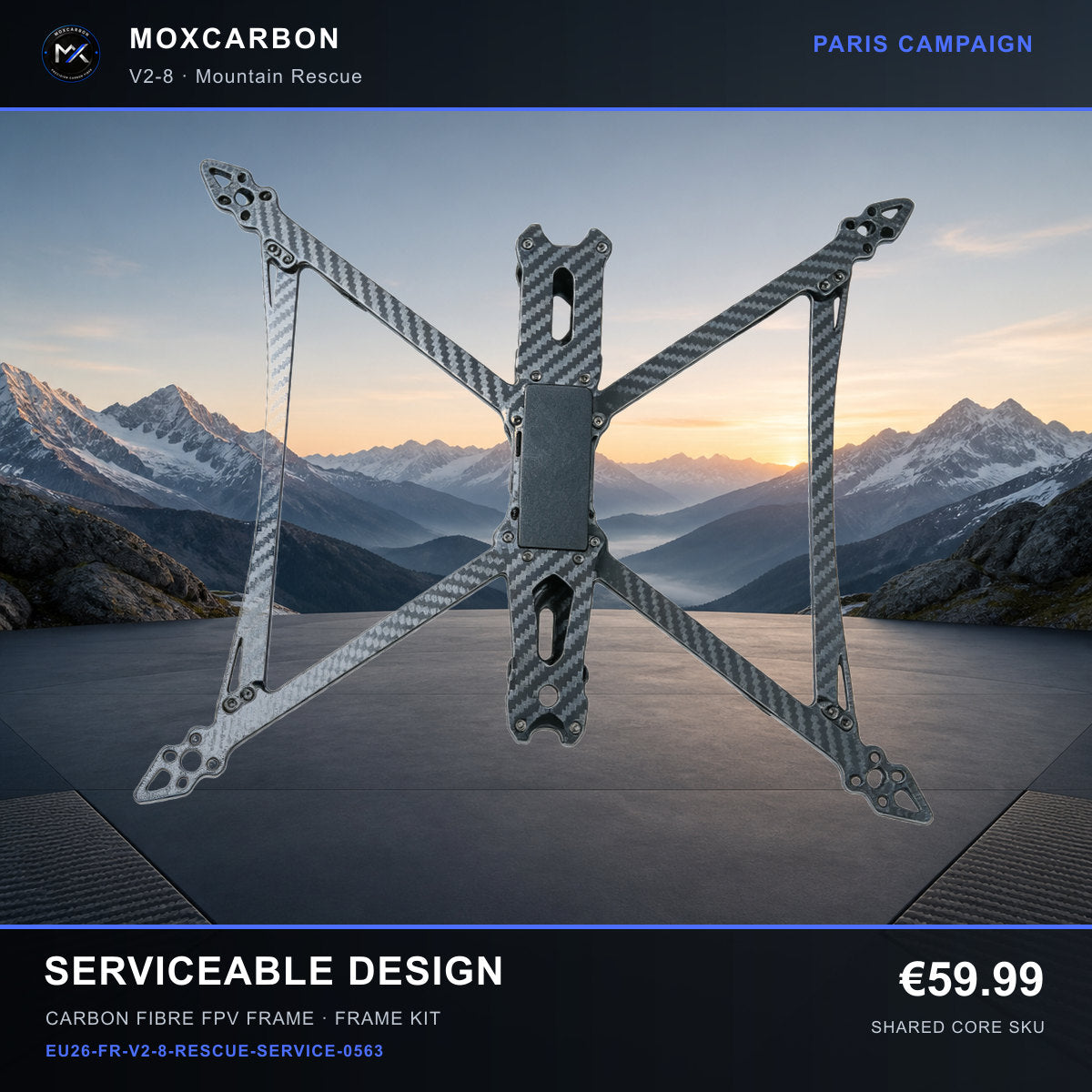 MOX MARK4 V2 8-Inch Carbon Fibre FPV Frame — Paris Serviceable Design 0563 product image