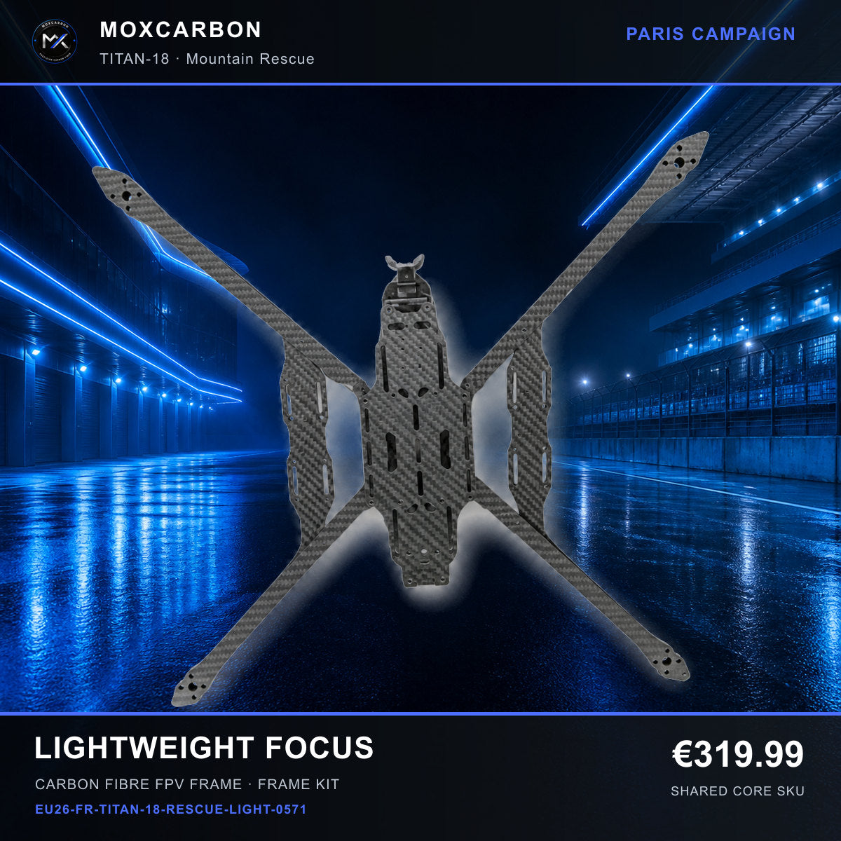 MOX MARK4 Titan GOW 18-Inch Carbon Fibre FPV Frame — Paris Lightweight Focus 0571 product image
